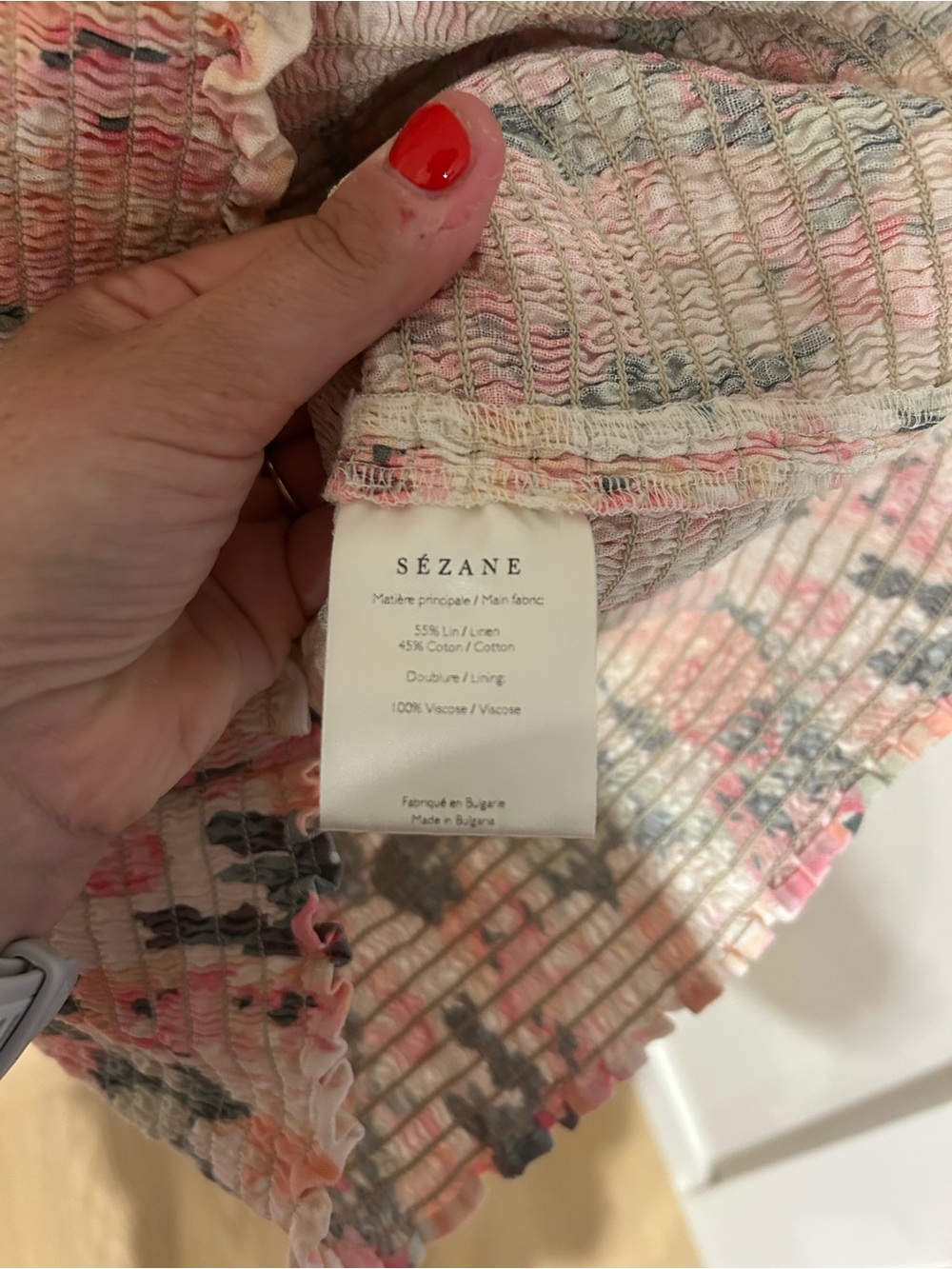 Sezane "Olga Floral" V-Neck Mini Dress with Puff Sleeves Linen Blend - Picture 6 of 9